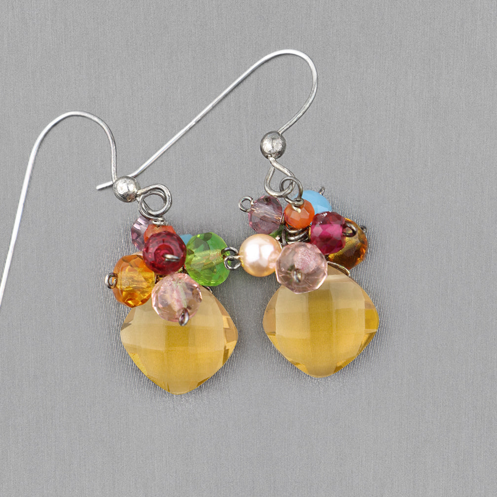 Anna Balkan Earrings: Abby Cluster, Silver with Citrine