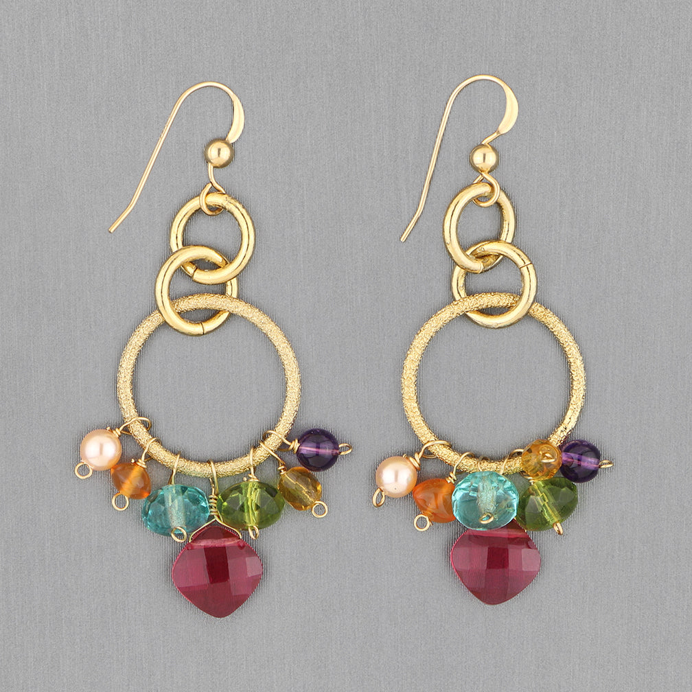 Anna Balkan Earrings: Paige Circle Firework, Gold with Ruby Quartz