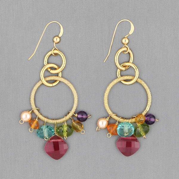 Anna Balkan Earrings: Paige Circle Firework, Gold with Ruby Quartz
