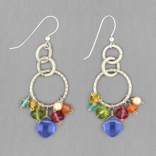 Anna Balkan Earrings: Paige Circle Firework, Silver with Blue Quartz