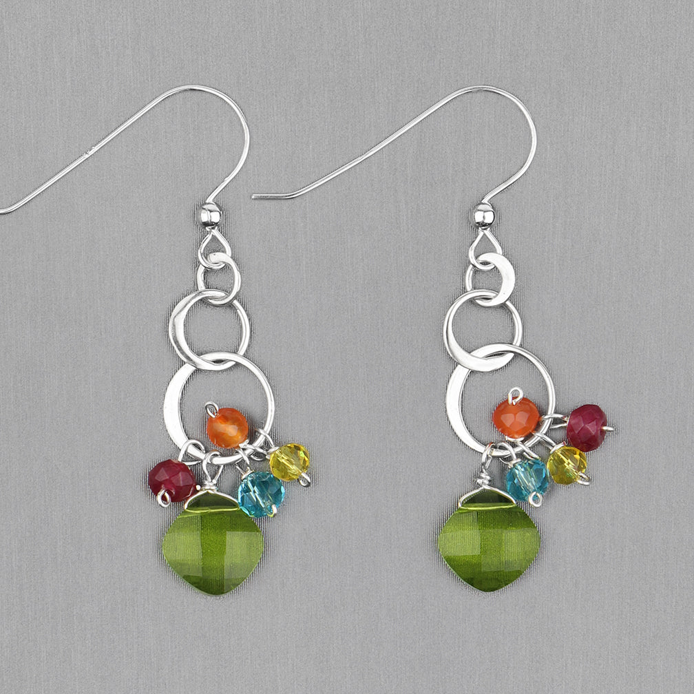 Anna Balkan Earrings: Mini Bubbles, Silver with Peridot