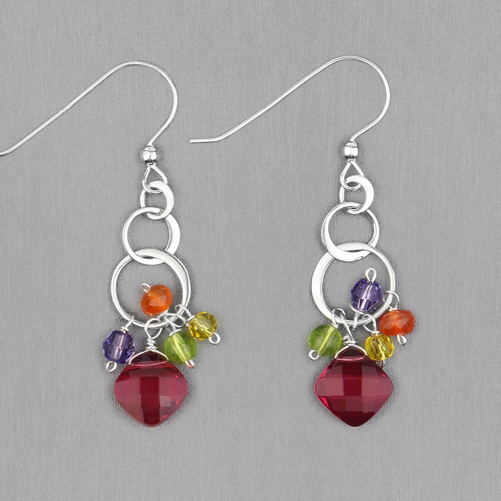 Anna Balkan Earrings: Mini Bubbles, Silver with Ruby Quartz