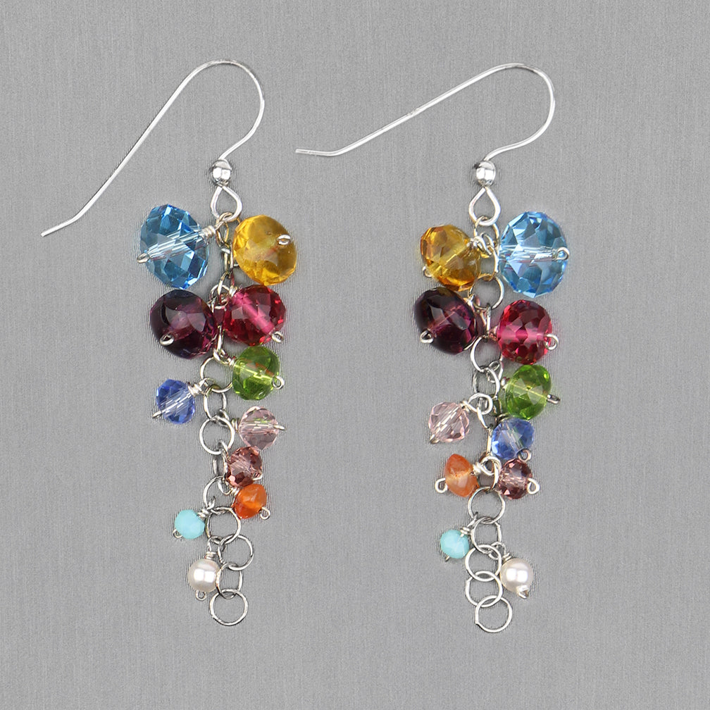 Anna Balkan Earrings: Playful Gems, Silver with Multigem