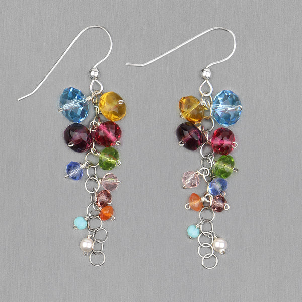 Anna Balkan Earrings: Playful Gems, Silver with Multigem