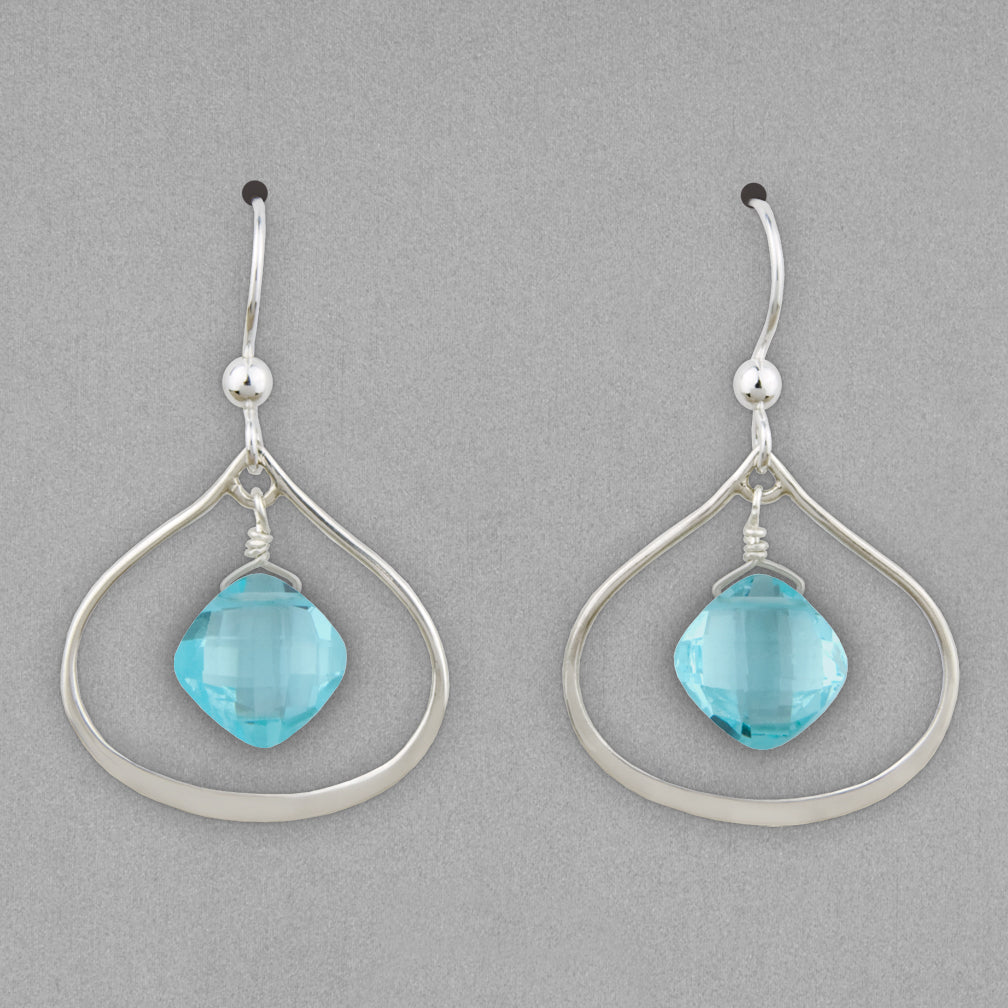 Anna Balkan Earrings: Nina Petal, Silver with Aquamarine
