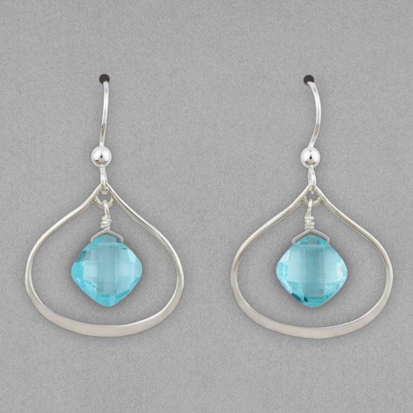 Anna Balkan Earrings: Nina Petal, Silver with Aquamarine
