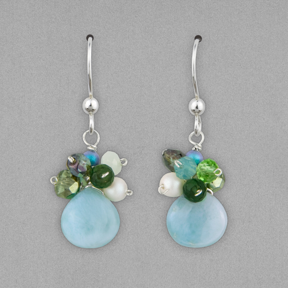 Anna Balkan Earrings: Abby Cluster, Silver with Larimar