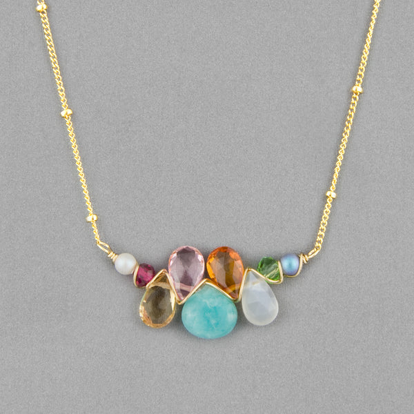 Anna Balkan Necklace: Mini Katie Gem, Gold with Amazonite