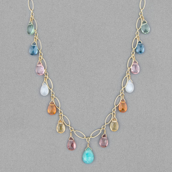 Anna Balkan Necklace: Elegant Teardrop, Gold with Amazonite