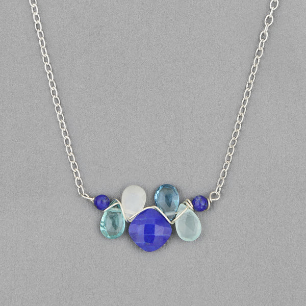 Anna Balkan Necklace: Mini Katie Gem, Silver with Lapis & Blues