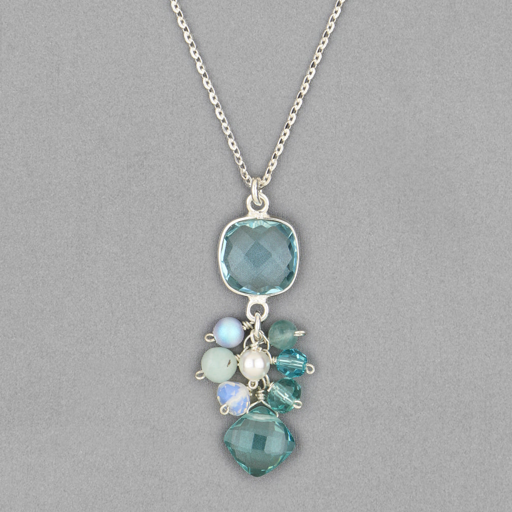 Anna Balkan Necklace: Sienna Colorful Bezeled Pendant, Silver with Topaz & Aquamarine