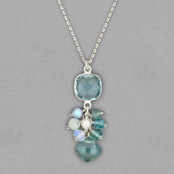 Anna Balkan Necklace: Sienna Colorful Bezeled Pendant, Silver with Topaz & Aquamarine