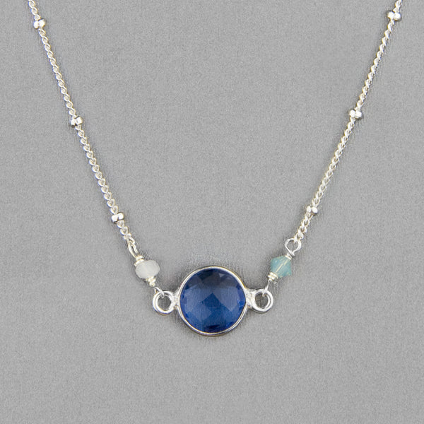 Anna Balkan Necklace: Ally Small Layering, Silver with Dark Blue Quartz