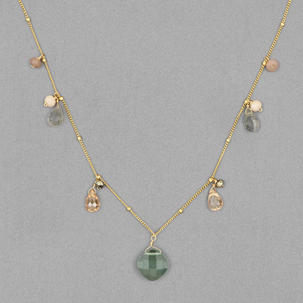 Anna Balkan Necklace: Zina Classic Gemstone, Gold with Green Amethyst
