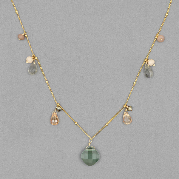 Anna Balkan Necklace: Zina Classic Gemstone, Gold with Green Amethyst