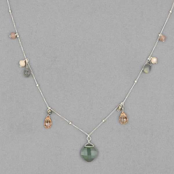Anna Balkan Necklace: Zina Classic Gemstone, Silver with Green Amethyst