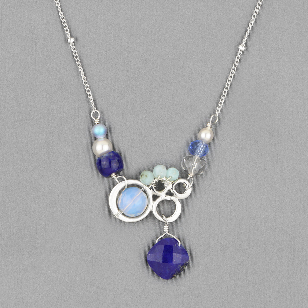 Anna Balkan Necklace: Aria Small Bubble Necklace, Silver with Lapis