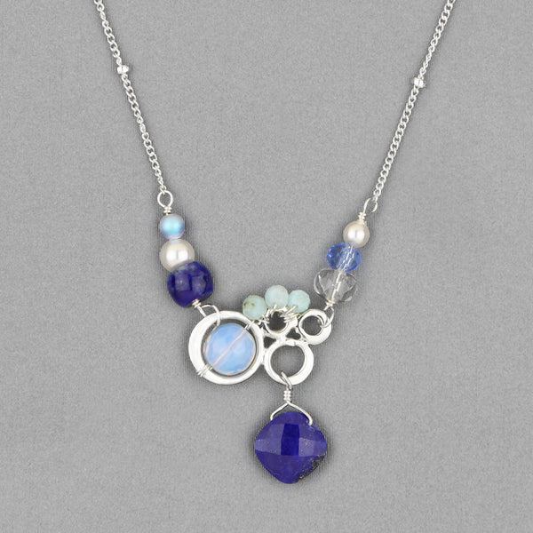 Anna Balkan Necklace: Aria Small Bubble Necklace, Silver with Lapis