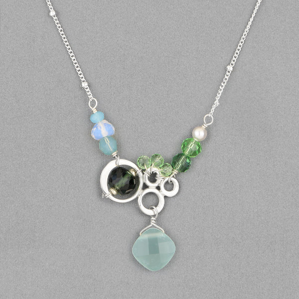 Anna Balkan Necklace: Aria Small Bubble Necklace, Silver with Chalcedony