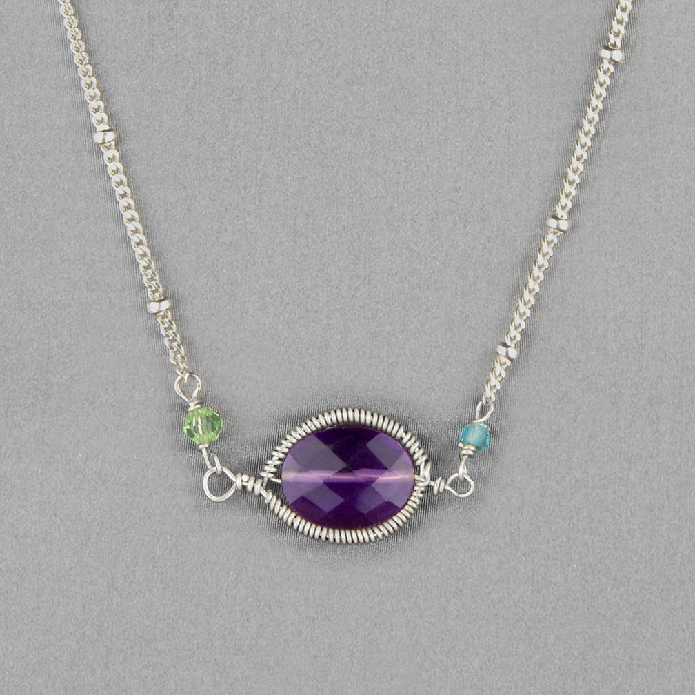 Anna Balkan Necklace: Erica Oval Layering, Silver with Amethyst
