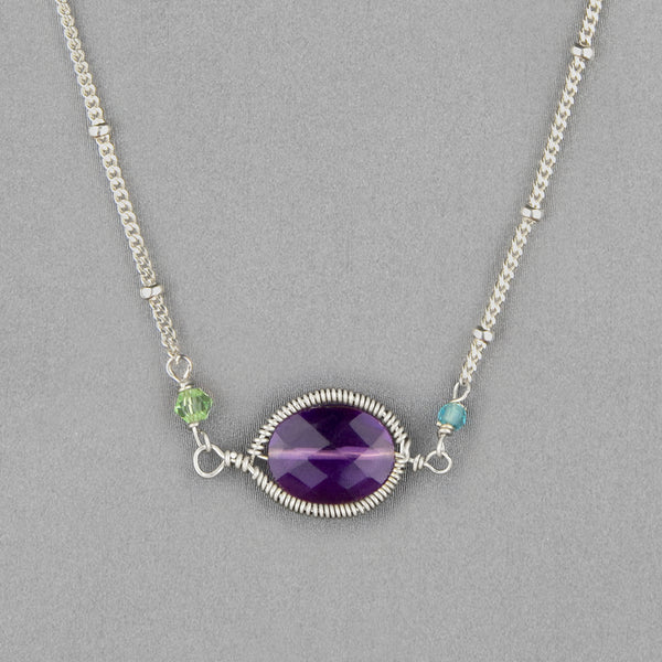 Anna Balkan Necklace: Erica Oval Layering, Silver with Amethyst