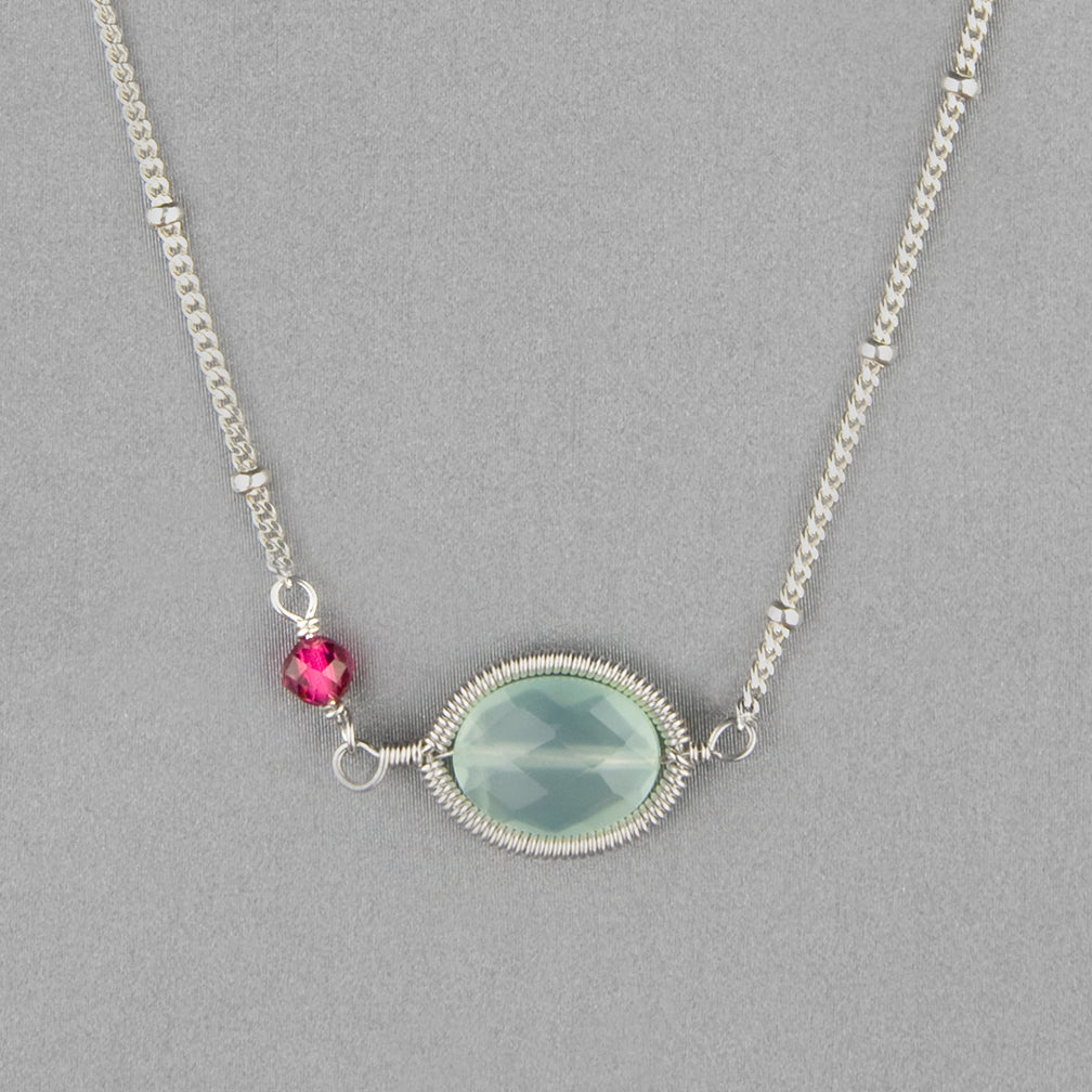 Anna Balkan Necklace: Erica Oval Layering, Silver with Chalcedony (Ruby)