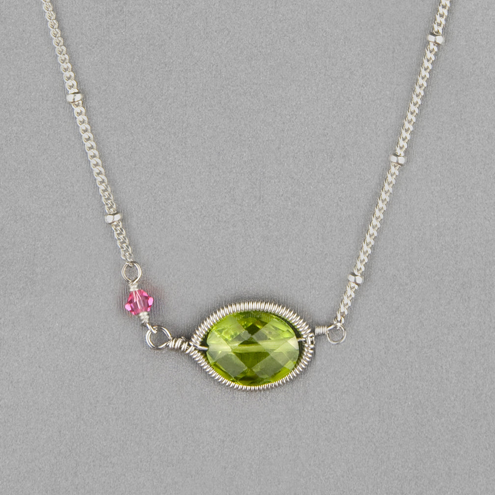 Anna Balkan Necklace: Erica Oval Layering, Silver with Peridot
