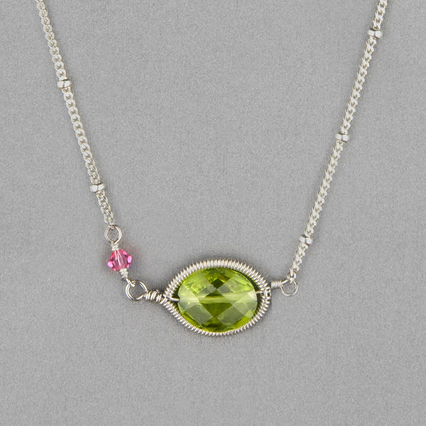 Anna Balkan Necklace: Erica Oval Layering, Silver with Peridot