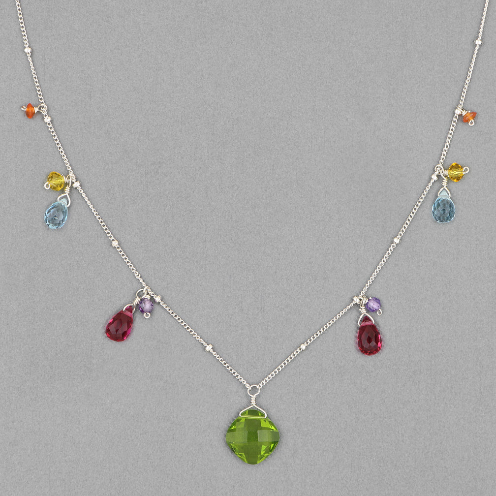 Anna Balkan Necklace: Zina Classic Gemstone, Silver with Peridot