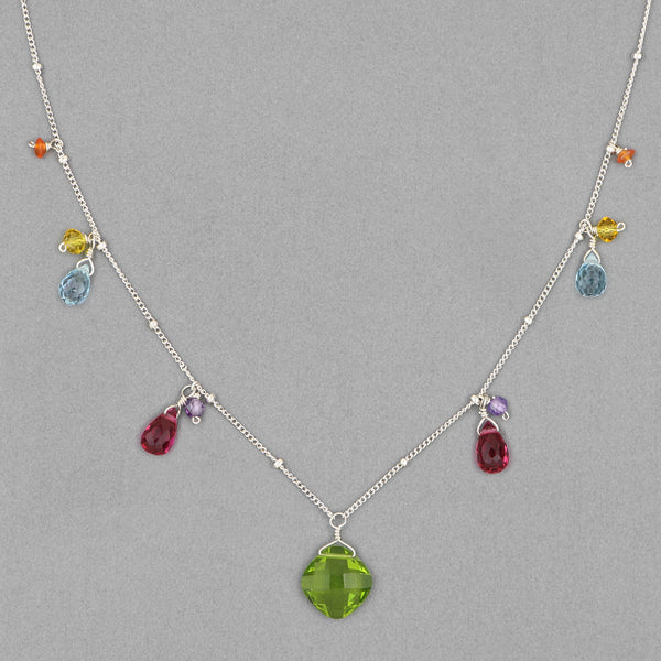 Anna Balkan Necklace: Zina Classic Gemstone, Silver with Peridot