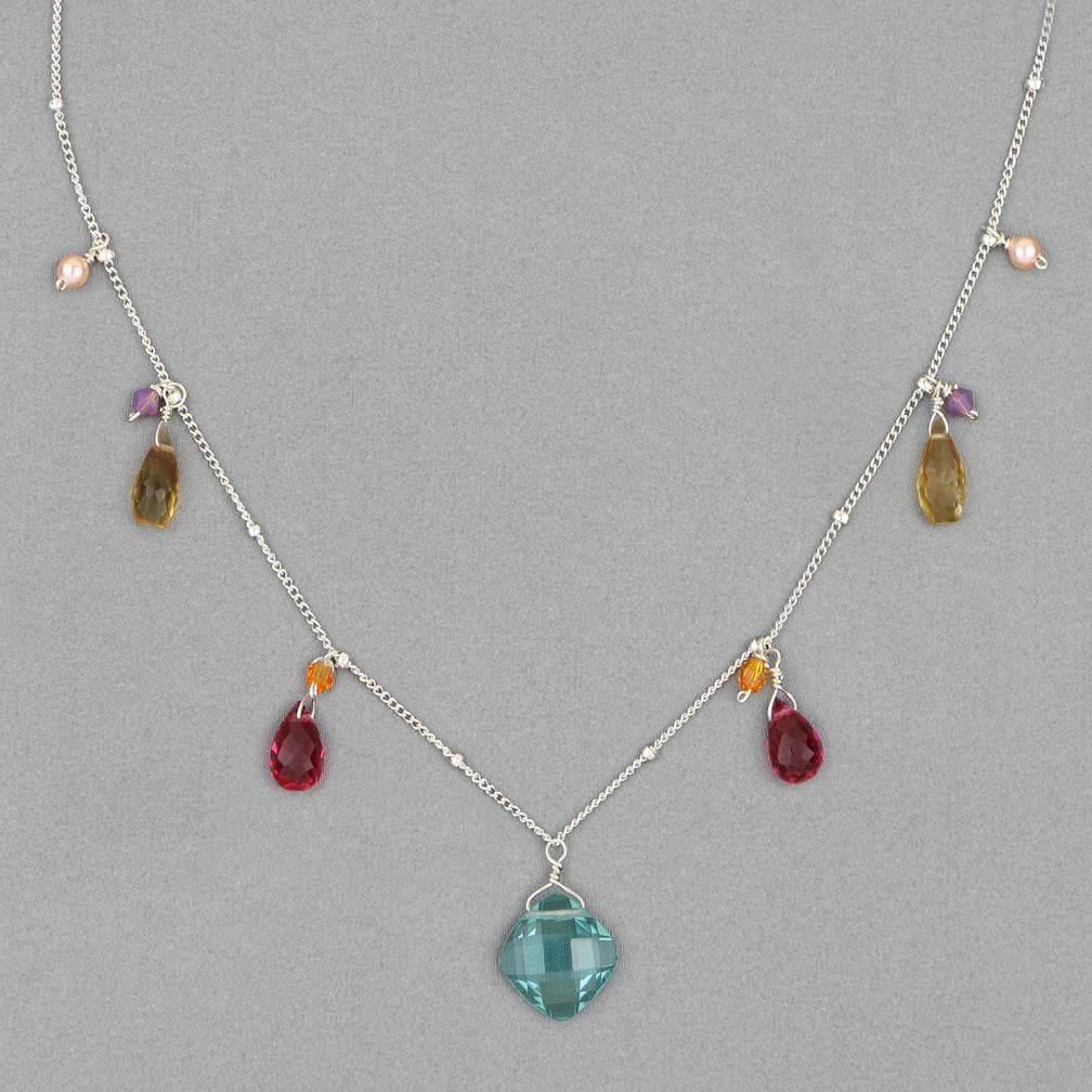 Anna Balkan Necklace: Zina Classic Gemstone, Silver with Aquamarine