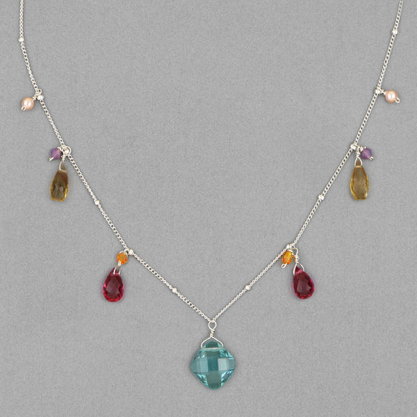 Anna Balkan Necklace: Zina Classic Gemstone, Silver with Aquamarine