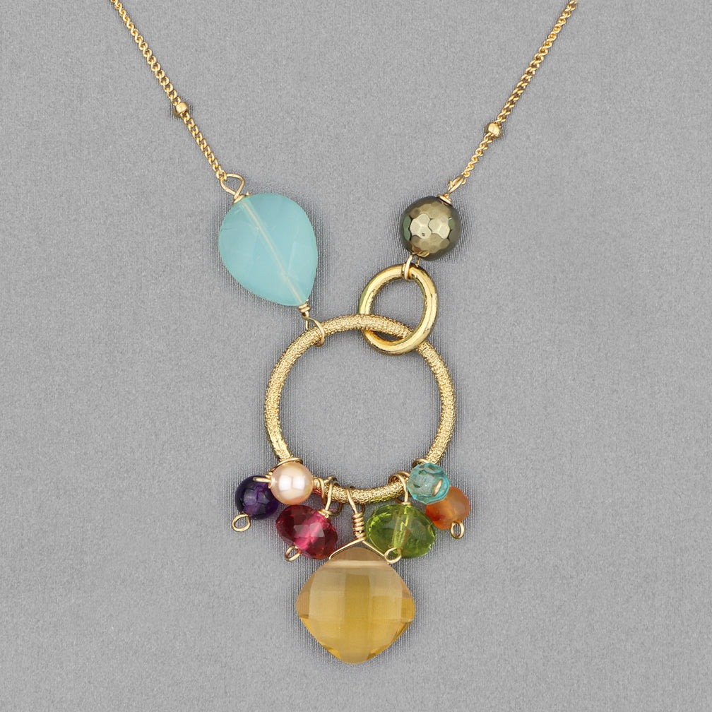 Anna Balkan Necklace: Paige Colorful Gem Pendant, Gold with Citrine