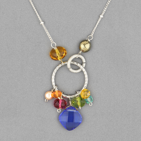 Anna Balkan Necklace: Paige Colorful Gem Pendant, Silver with Blue Quartz