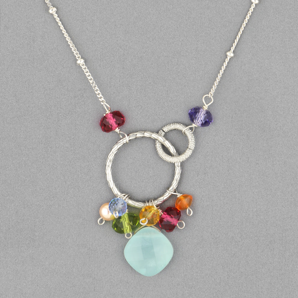 Anna Balkan Necklace: Paige Colorful Gem Pendant, Silver with Chalcedony