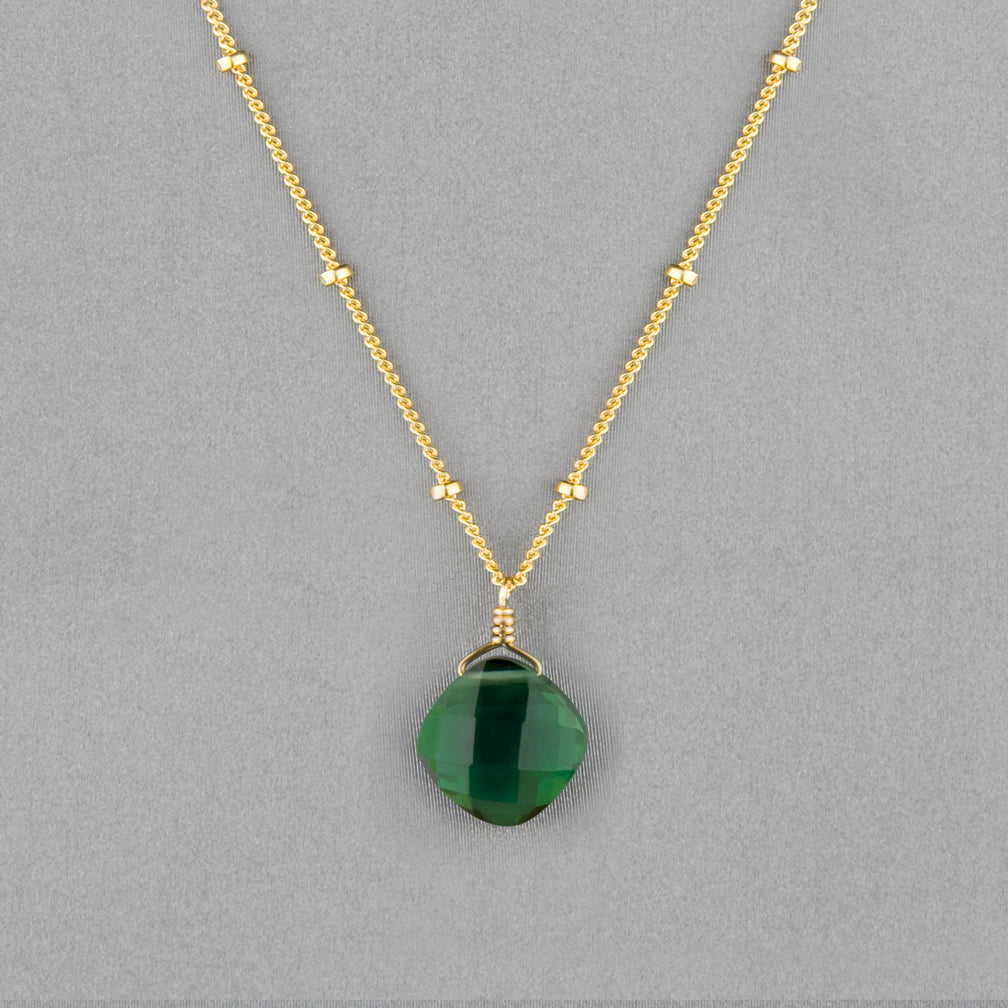 Anna Balkan Necklace: Kylie Single Gem, Gold with Emerald Quartz