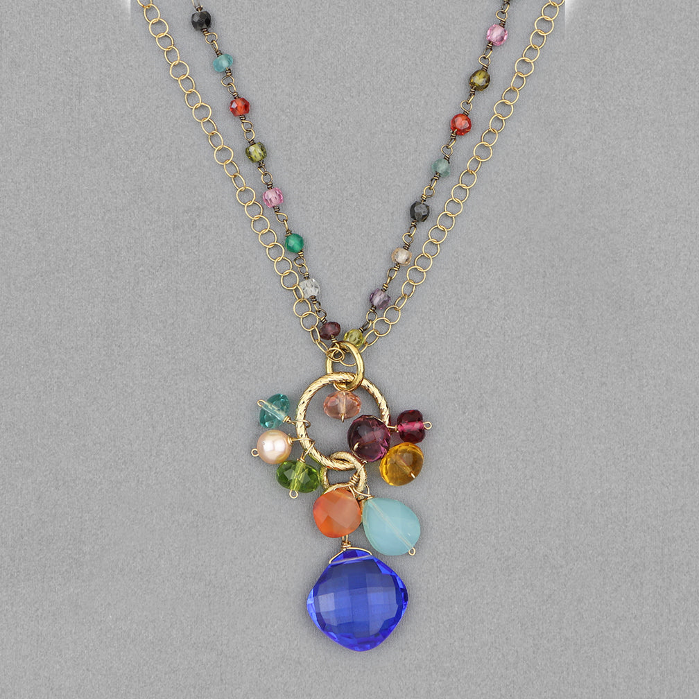 Anna Balkan Necklace: Jeanie Pendant, Gold with Blue Quartz