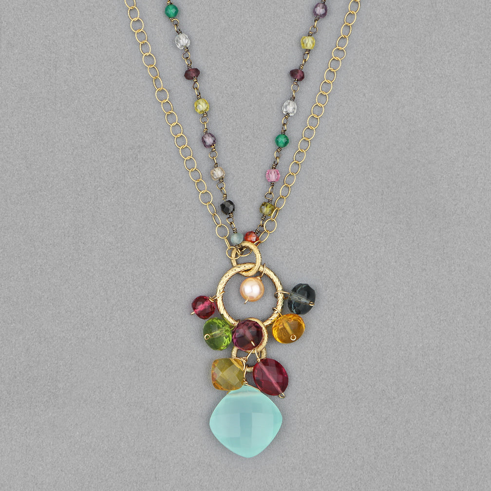 Anna Balkan Necklace: Jeanie Pendant, Gold with Chalcedony