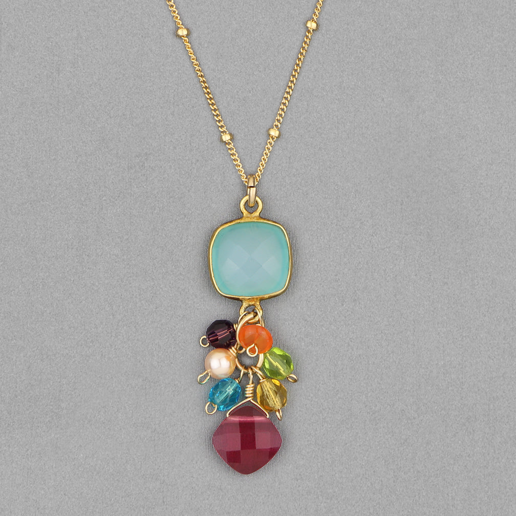 Anna Balkan Necklace: Sienna Colorful Bezeled Pendant, Gold with Chalcedony