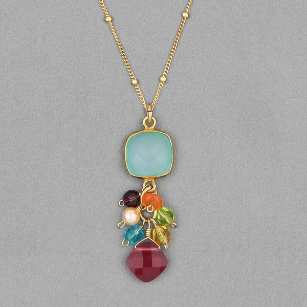 Anna Balkan Necklace: Sienna Colorful Bezeled Pendant, Gold with Chalcedony