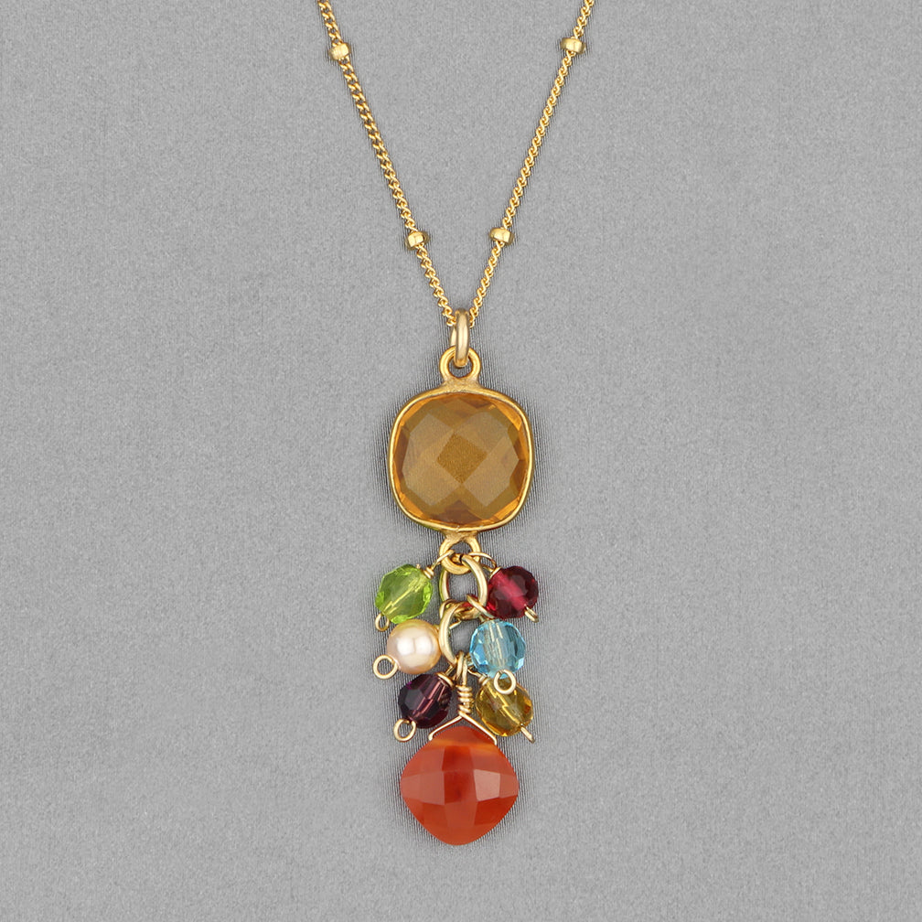 Anna Balkan Necklace: Sienna Colorful Bezeled Pendant, Gold with Citrine