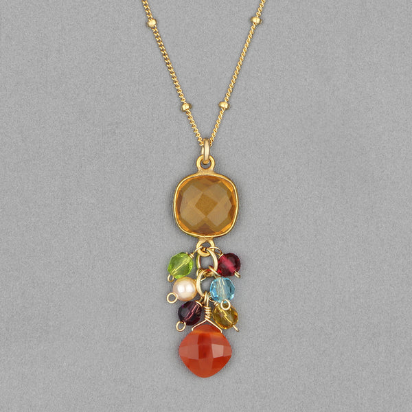 Anna Balkan Necklace: Sienna Colorful Bezeled Pendant, Gold with Citrine