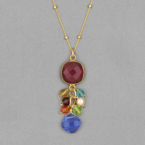 Anna Balkan Necklace: Sienna Colorful Bezeled Pendant, Gold with Ruby Quartz
