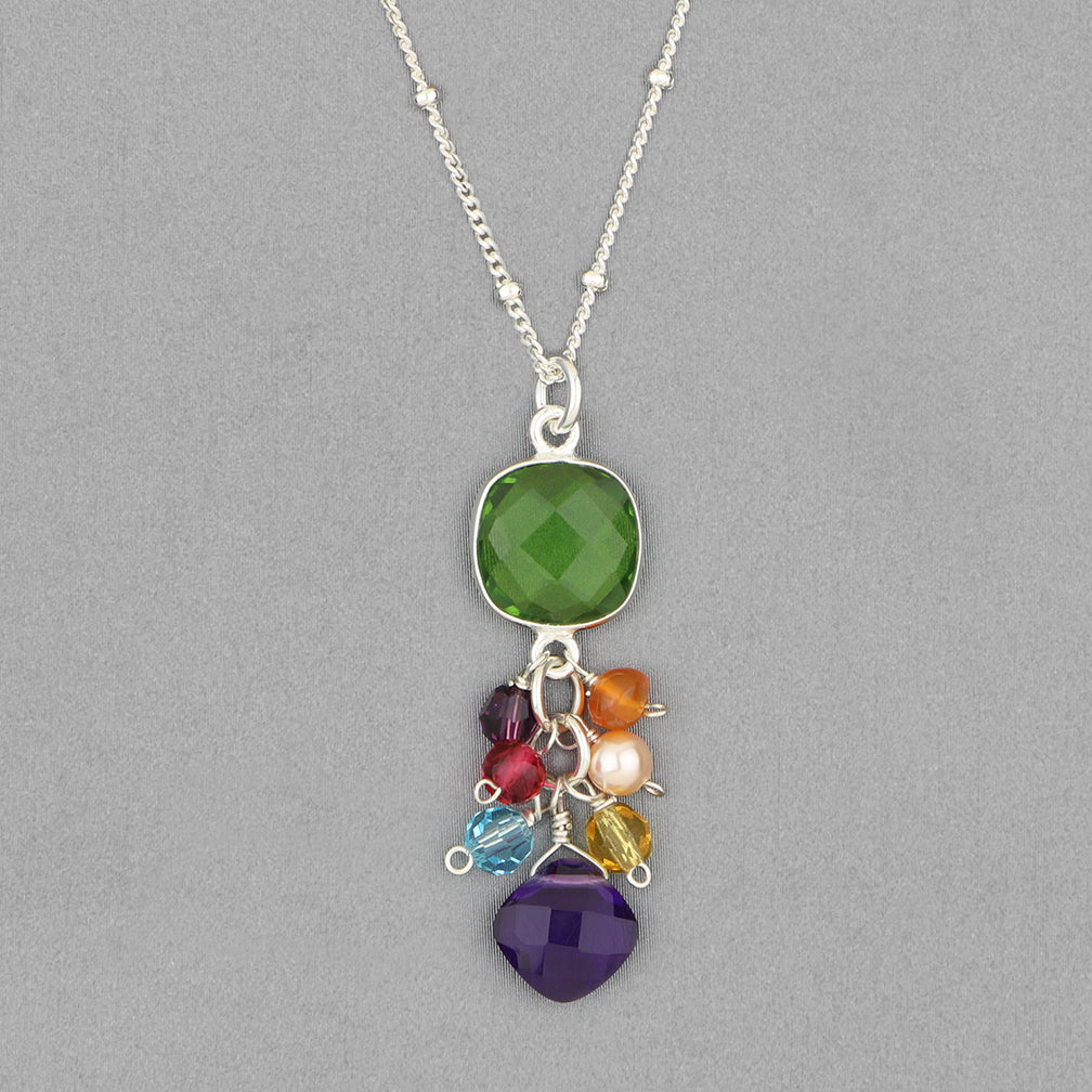 Anna Balkan Necklace: Sienna Colorful Bezeled Pendant, Silver with Peridot