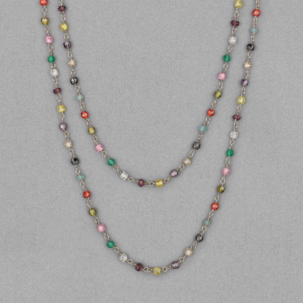 Anna Balkan Necklace: Katie Long Rosary, Silver with Multigem