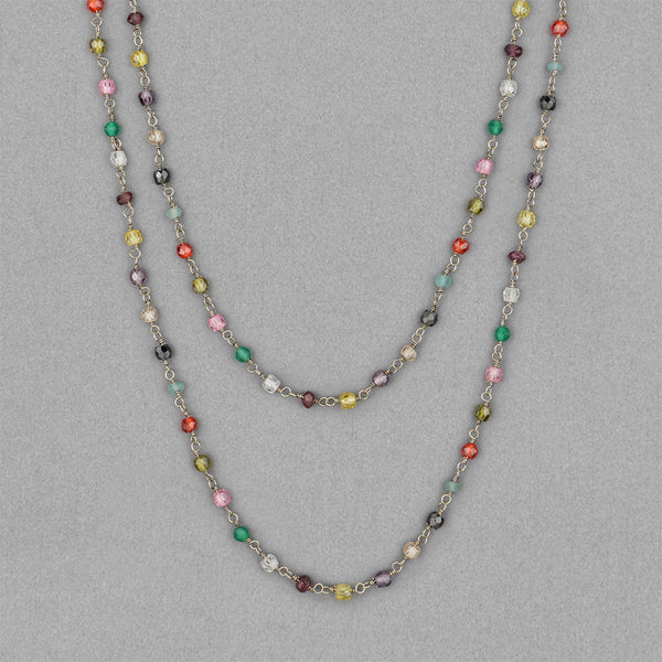 Anna Balkan Necklace: Katie Long Rosary, Silver with Multigem