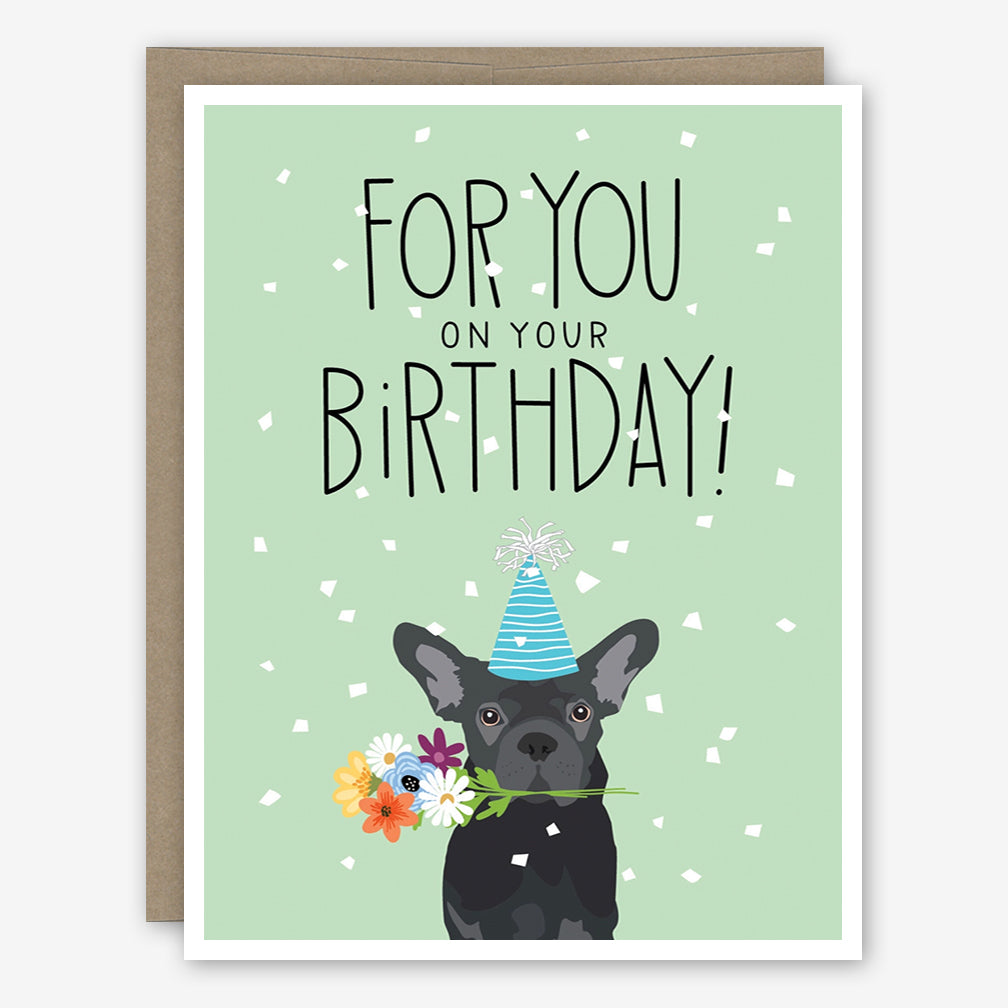 Apartment 2 Birthday Card: Frenchie with Flowers