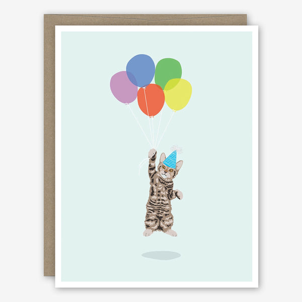 Apartment 2 Birthday Card: Cat Floating with Balloons