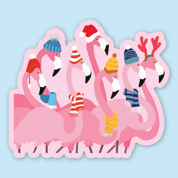 Apartment 2 Sticker: Holiday Flamingo with Christmas Hats