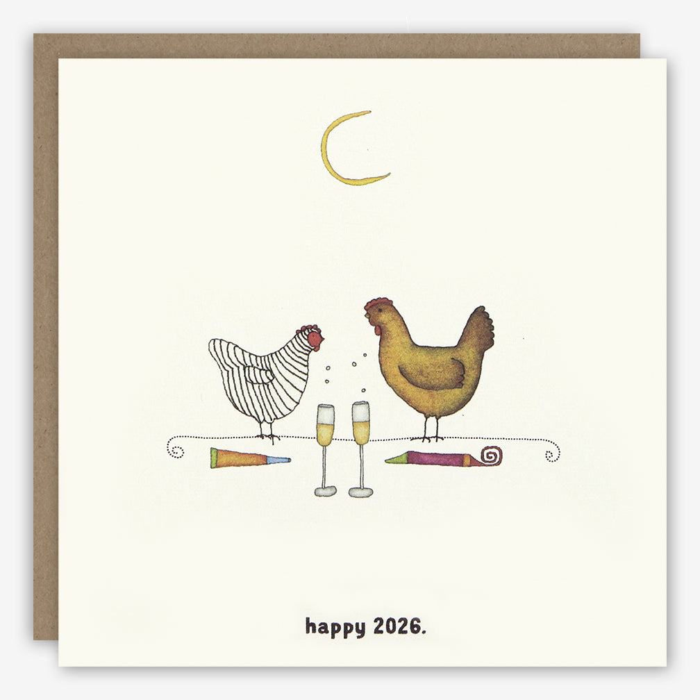 Beth Mueller: Holiday Card: Chickens Celebrate a Happpy 2026